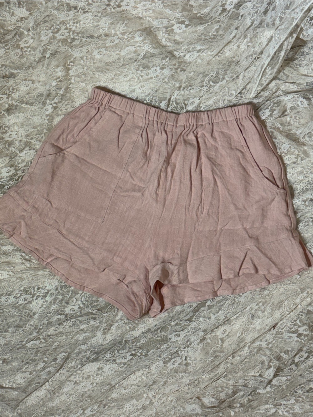 Light Pink Short-Sleeve Elastic-Hem Women's Top